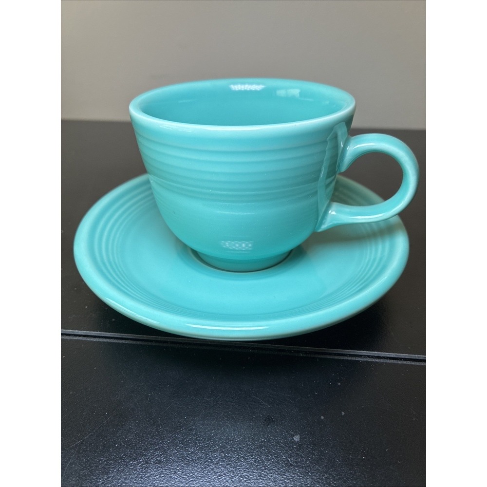 Fiestaware Fiesta Homer Laughlin Cup and 6" Saucer Set Turquoise USA